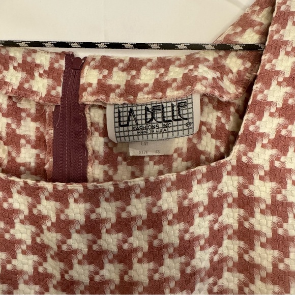 Vintage La Belle Pink And White Houndstooth Shift Dress With Cap Sleeves Size 13 - Picture 3 of 5